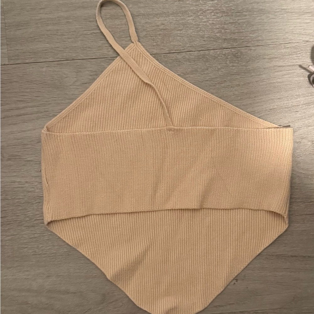 Tan Ribbed Knit Halter Top - Picture 2 of 2